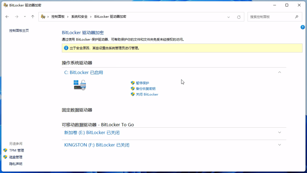 C: BitLocker 已启用 C: BitLocker 已启用