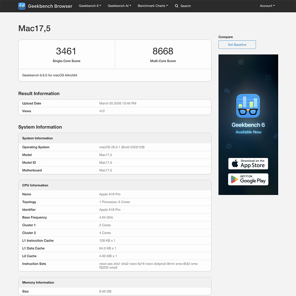 MacBook neo跑分 MacBook neo跑分